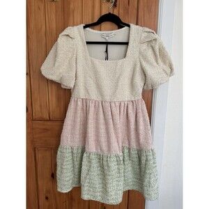 ENGLISH FACTORY COLOR BLOCK TWEED MINI DRESS SIZE LARGE